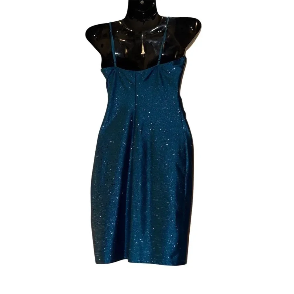 Honey and Rosie Women's XS Teal‎ Glitter Mini Dress Party Cocktail